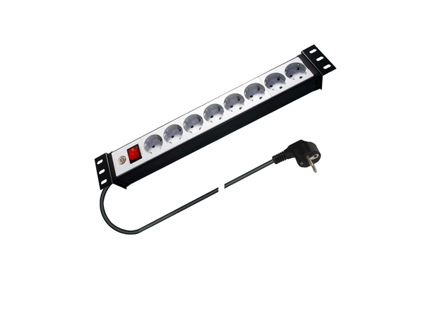 PROkabel 19"-1U Schuko panel-9 U/bryter 3M tilførsel schuko 