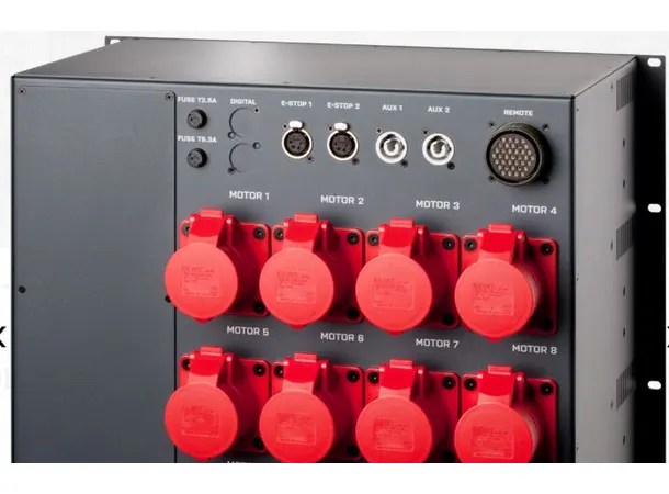 SRS GMC8-DV CEE Hoist Control base, 6U, Group stop, CEE32A/5 in,8xCEE16/4 