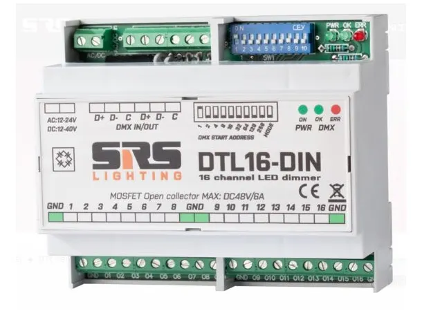SRS DTL16-DIN 16 channel LED dimmer DIN box, 5xRGB+1xSingle or 16xSingle 