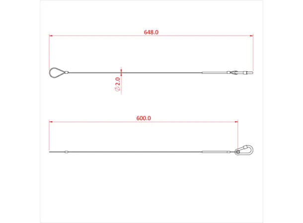 Doughty T2841001 20Kg sikkerhets wire 2mm x 600mm long with M6 Carbine 
