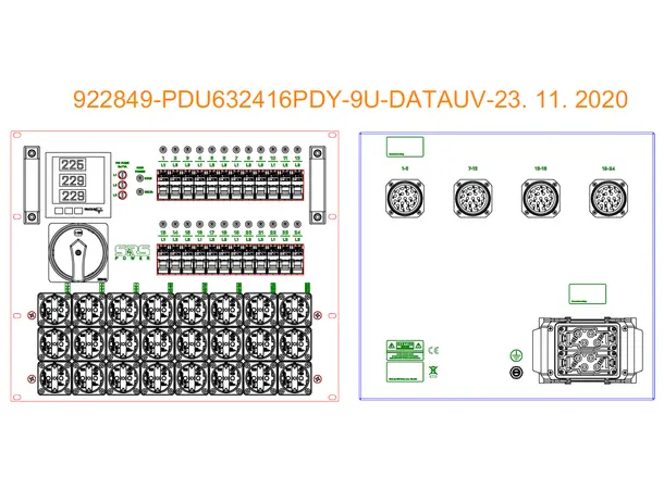 SRS PDU 24x16A, Soca/Schuko out, Meter 63A Hybrid In 