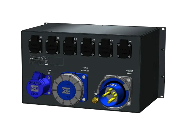 SRS PDU 63A-230V,6U, 32A + 9x16A Out 63A-230V chass in/ link, 10xRCBO 
