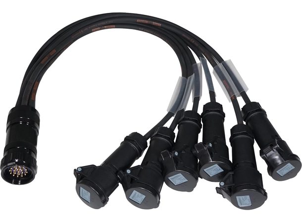 SRS Socapex19, MALE break out spider 6x2,5mm 1 - 6M, DBL Schuko 