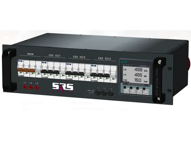 SRS PDU 63A BLUE 230V, Meter+fuses FRONT 63A/4 in(1,5m)+Chass link,3x32a BLUE out 