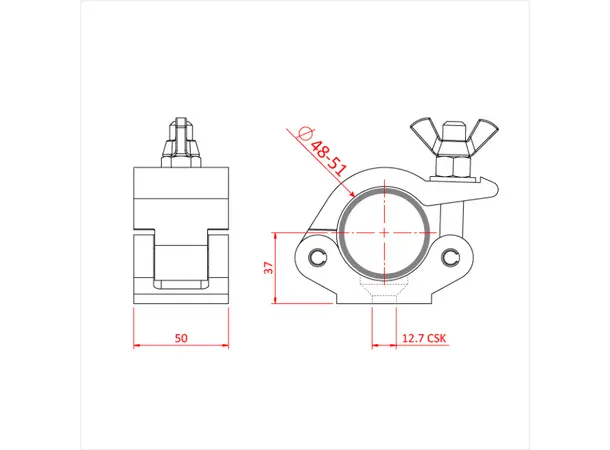 Doughty T58600 Low profile hook clamp 48-51mm 500kg M12x45 umbrako senkskrue 