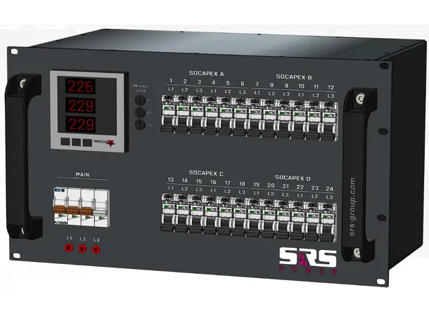 SRS PDU 6324SPRCBO 63A-230V 24x16A,Meter 63/4P-BLUE-1,5M in, 4xSOCA+24 Schuko Out 