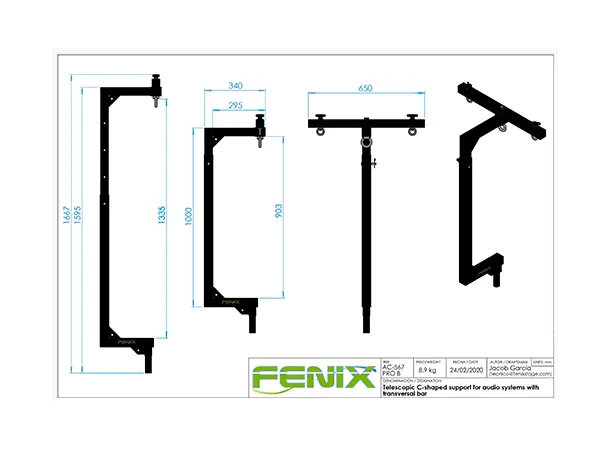 Fenix AC-567PROB Høyttalerstat 3 Punkt C-form, 110 Kg, 35mm, 