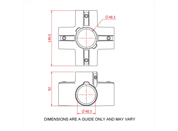 Doughty T194106E Four Way Cross FOUR WAY CROSS WITH CENTRE THROUGH TUBE 