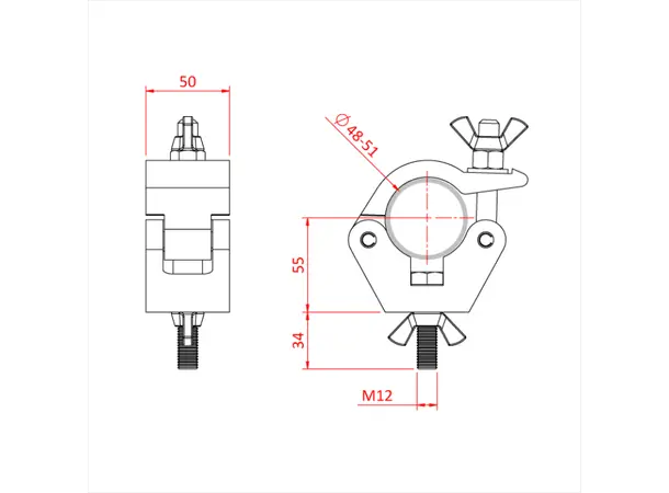 Doughty T57200 Hook Cl. (M12X50 B&W) (M12X50 Bolt & Wingnut) 