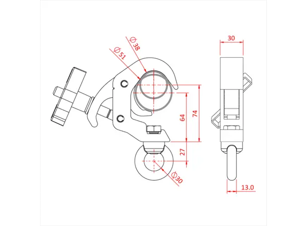 Doughty T58316 Q/T S/L Hang. Cl. M12 Eye Q/T Slimline Hanging Clamp M12 Eye-340Kg 