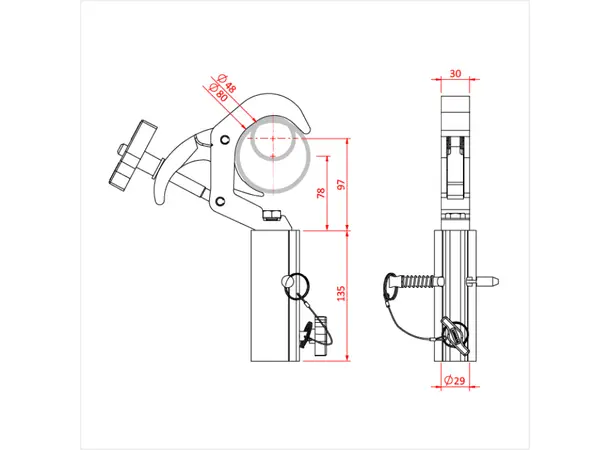 Doughty T58541 Titan Tv Q/T S/L Clamp Titan Tv Q/T S/Line Clamp 29Mm Rec 