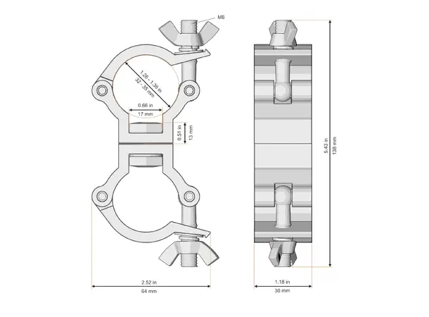 Fenix AC-641B Dobbel swivel clamp Bredde: 30mm. Belastning: 35kg. Sort 