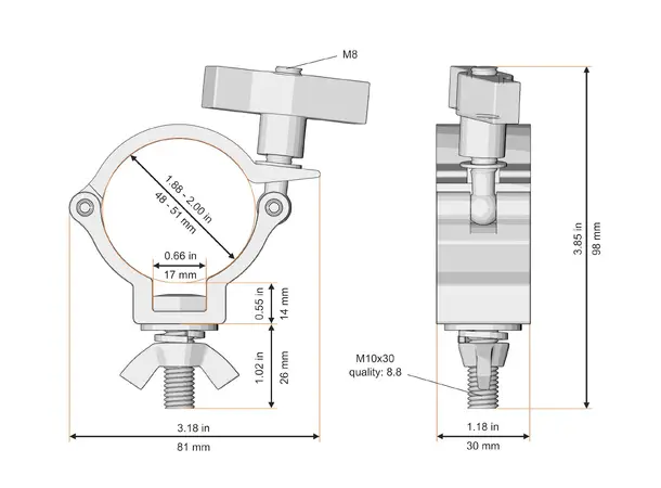 Fenix AC-648B Clamp med stor skrue Bredde: 30mm. Belastning: 100kg. Sort 