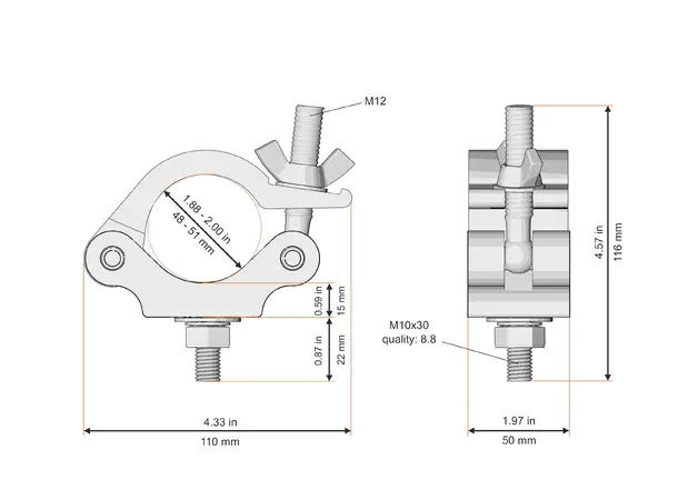 Fenix AC-657B Clamp for 50mm rør Bredde: 50mm. Belastning: 500kg. Sort 