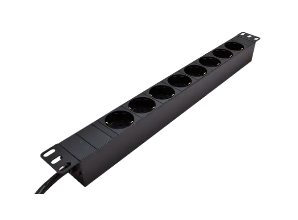 LinkIT 19" Strømskinne 9xCEE 7/4 3m CEE7/7 1U u/bryter 3,0m. kabel 16A 3600W 