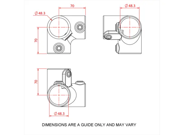 Doughty T12800 3 Way Elbow 90 Deg. PIPECLAMP 3 WAY ELBOW 90 deg. 