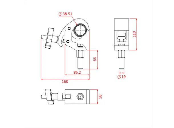 Doughty T58220 Q/T Little Tom Clamp Q/T Little Tom Clamp ( With 19Mm Spigot) 