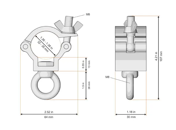 Fenix AC-644B Clamp med løfteøye Bredde: 30mm. Belastning: 35kg. Sort 