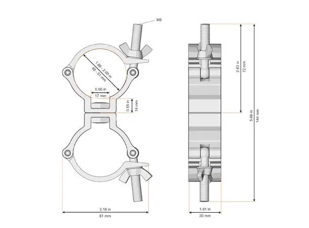 Fenix AC-653B Dobbel swivel clamp Bredde: 30mm. Belastning: 100kg. Sort 
