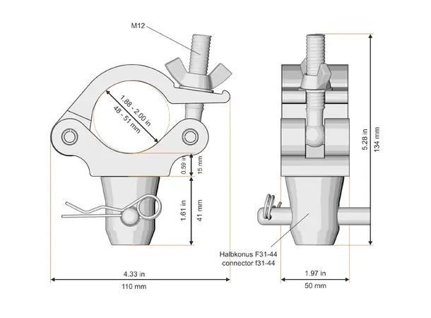 Fenix AC-662B Clamp med tilkobling Bredde: 50mm. Belastning: 500kg. Sort 