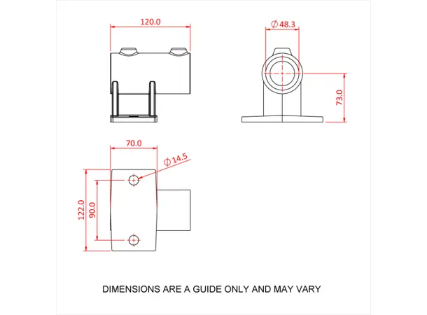 Doughty T14500 Rail. Side Sup. Ho. PIPECLAMP RAILING SIDE SUPPORT HORIZ. 