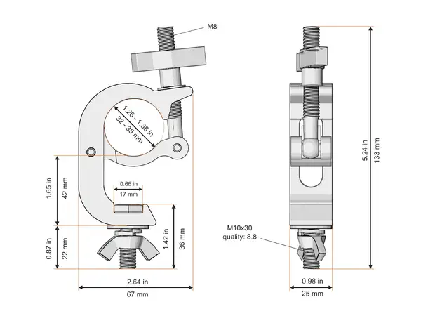 Fenix AC-642B Clamp hook for 35mm rør Bredde: 30mm. Belastning: 100kg. Sort 