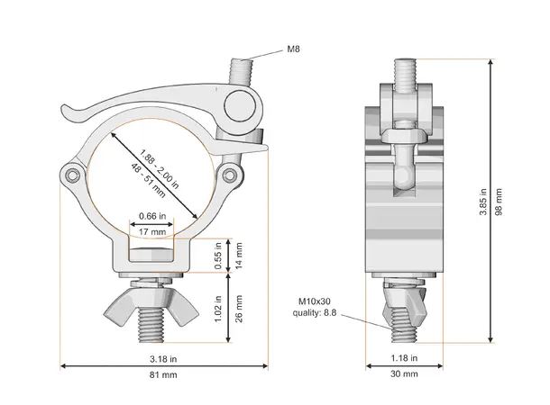 Fenix AC-649B Clamp quick coupling Bredde: 30mm. Belastning: 100kg. Sort 