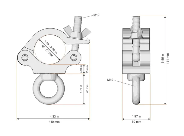 Fenix AC-660B Clamp med løfteøye for Bredde: 50mm. Belastning: 200kg. Sort 