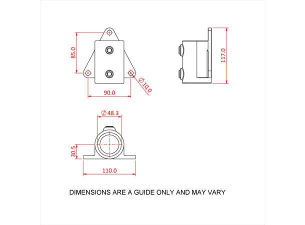 Doughty T14600 Side Palm Fixing PIPECLAMP SIDE PALM FIXING (3 Hole) 
