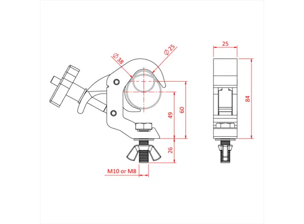 Doughty T58150 Baby Q/T Clamp M10 Baby Q/T Clamp M10 Nut&Bolt 