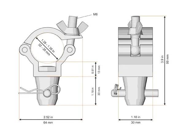Fenix AC-643B Clamp med tilkobling Bredde: 30mm. Belastning: 35kg. Sort 