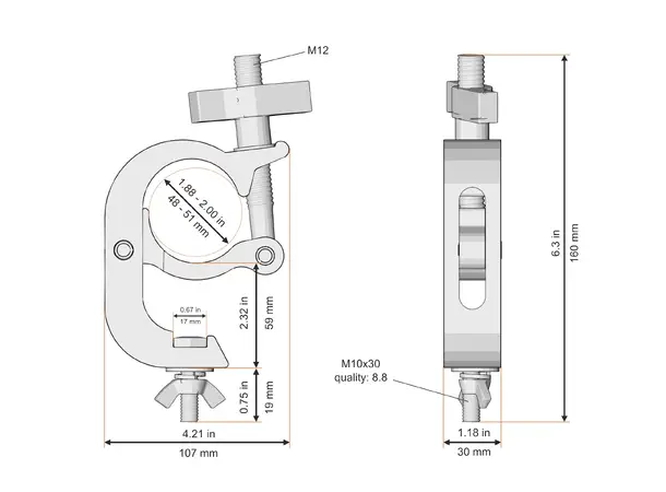 Fenix AC-651B Clamp hook for 50mm rør Bredde: 30mm. Belastning: 250kg. Sort 