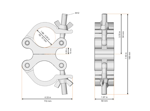 Fenix AC-661B Swivel clamp låsbar Bredde: 50mm. Belastning: 500kg. Sort 