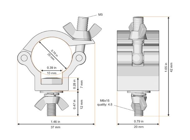 Fenix AC-667B Clamp for 20mm rør Bredde: 20mm. Belastning: 10kg. Sort 