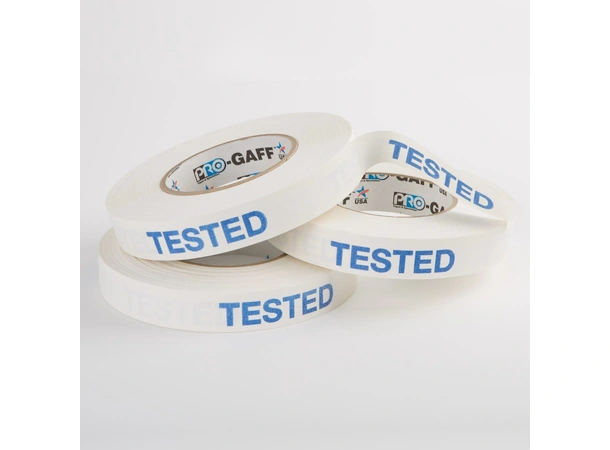 Le Mark Warning tape "Tested" hvit m/sort skrift 24mm x 48m 
