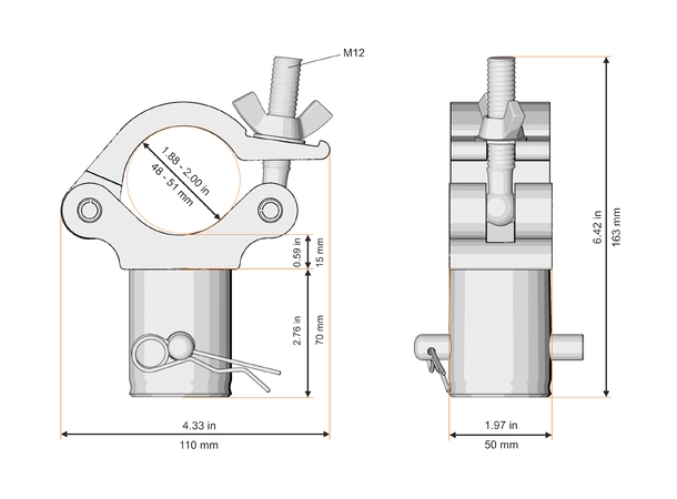 Fenix AC-671B Clamp 70mm avstandsstykke Bredde: 50mm. Belastning: 500kg. Sort 