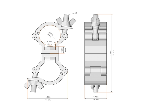 Fenix AC-668B Dobbel swivel clamp Bredde: 20mm. Belastning: 20kg. Sort 