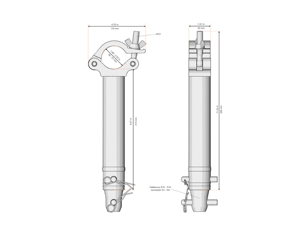 Fenix AC-673B Clamp 210mm avstandsstykke Bredde: 50mm. Belastning: 500kg. Sort 