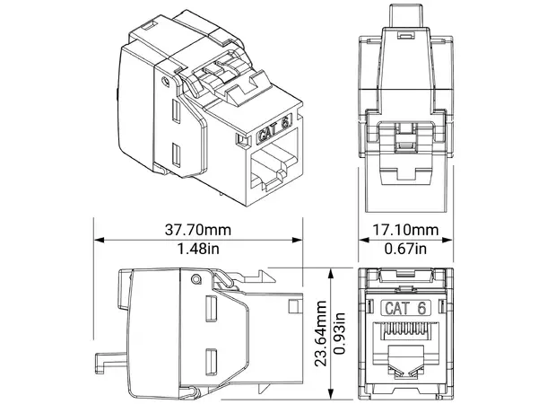 Kordz PRO Cat6 Unshielded Keystone RJ45 Socket, toolless, 6pcs, white 