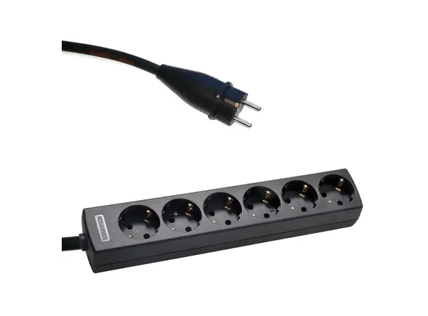 PROkabel Skjøtekabel 5m Schuko - 6-padde, Gummikabel 