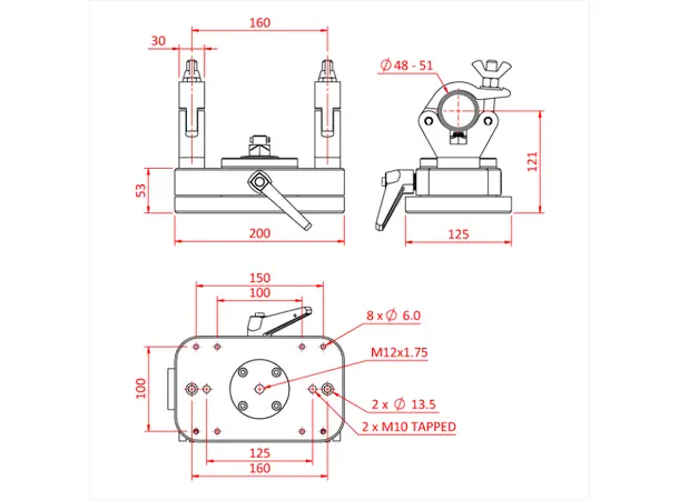 Doughty T54420 Followspot Rail Mount 48mm to 51mm, 100kg 