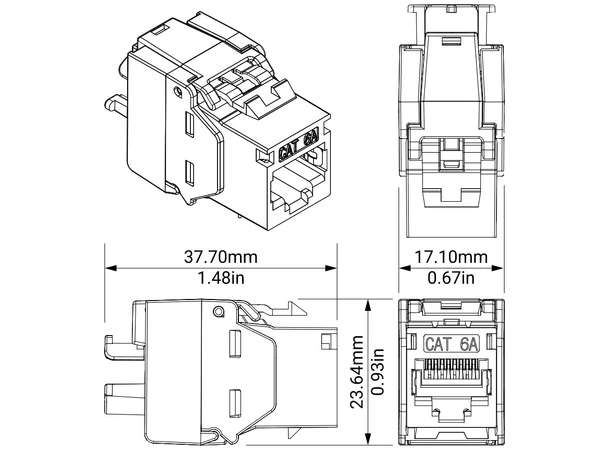 Kordz Cat6A Shielded Keystone RJ45 23AWG, metallic, easy to terminate 