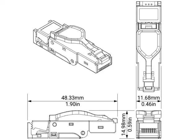 Kordz Cat6A Field Termination RJ45 Plug PRS, 23AWG, Zinc-alloy Die-cast 