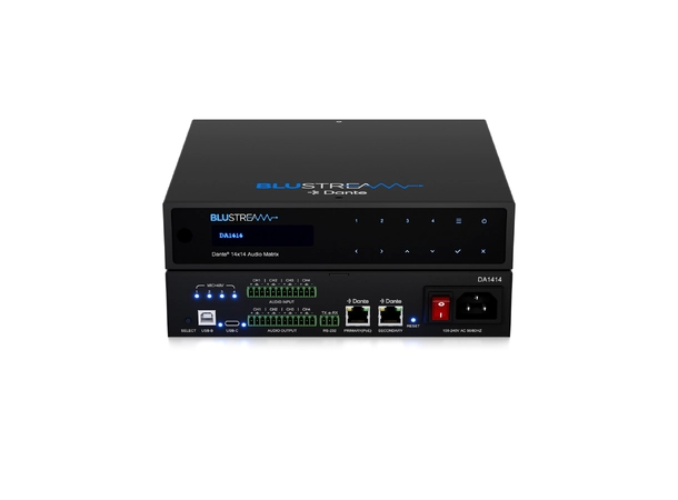 Blustream DA1414 14x14 Audio Matrix 8/8 Dante, 4/4 Analog, USB, PoE+ 
