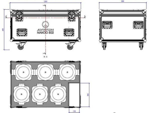 Ayrton Nando 502 (6) Flightcase w/Foam Wheels, 8 handles,4 plates, 120x80, Logo 