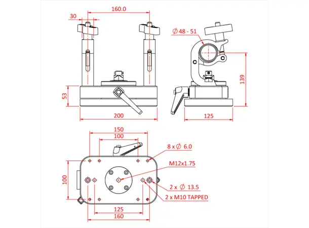 Doughty T54410 Followspot Rail Mount 48mm to 51mm, 50kg 