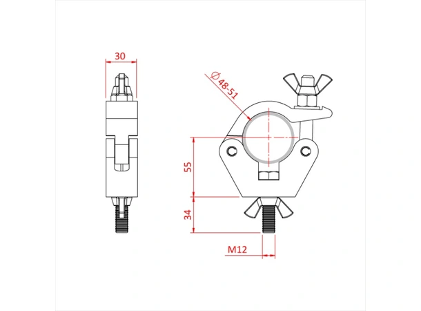 Doughty SLIMLINE HOOK CLAMP, Black STAINLESS STEEL FIXINGS 