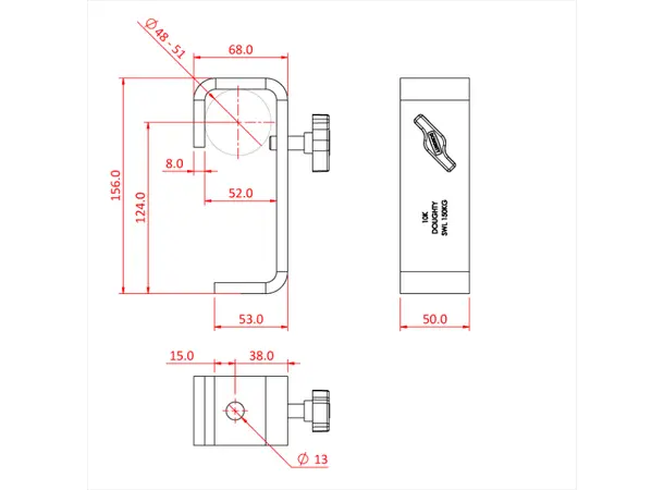 Doughty T20401 HOOK CLAMP 50mm HEAVY DUTY (50 x 8 flat) (Black) 