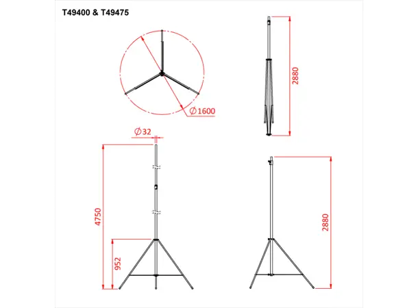 Doughty T49400 CLUB 475 TWO STAGE TELESCOPIC STAND 4.75 metre 