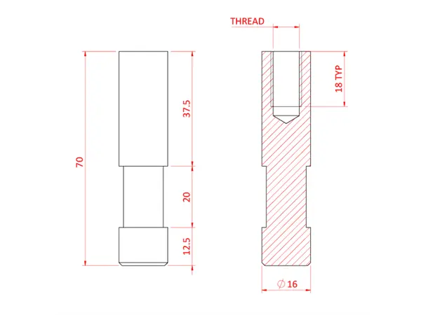 Doughty T73391 16MM BEAMER SPIGOT M6 FEMALE (aluminium) 